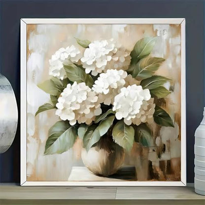 GEMFAMILY Hydrangea Paint by Numbers Kit for Adults,White Hydrangea Oil Painting Kit Adult Paint by Number Kits on Canvas,DIY Painting Art by Numbers for Home Wall Decor 16 x 16 Inch - Image 4