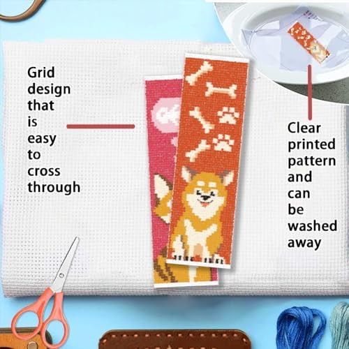 FREEBLOSS 12 Set Cross Stitch Bookmark Kits Colorful Pet Pattern Stamped Cross Stitch Kit 11CT Embroidery Kit with Instructions for Beginners 8 * 2.4inch - Image 3