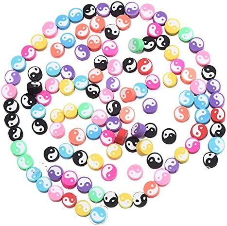 100pcs Colorful Ying Yang Polymer Clay Spacer Beads for Women Jewelry Making DIY Bracelet Necklace Hair Clip(Yin Yang Mixed) by LUBINGSHINE