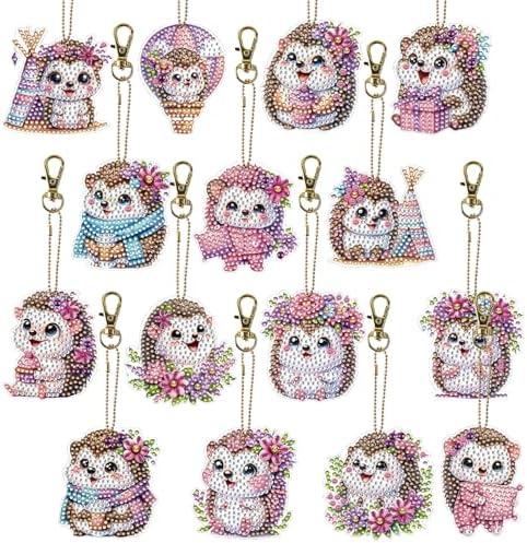 15 pcs Summer Theme Diamond Art Keychain Ornaments Double Sided 5D DIY Diamond Painting Keychain Kits for Adults Key Ring Art Pendant Decor (Hedgehog) by Unknown