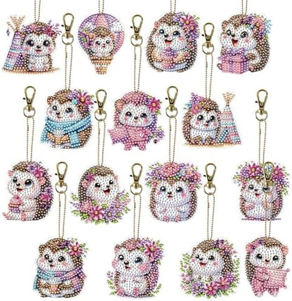 15 pcs Summer Theme Diamond Art Keychain Ornaments Double Sided 5D DIY Diamond Painting Keychain Kits for Adults Key Ring Art Pendant Decor (Hedgehog) by Unknown