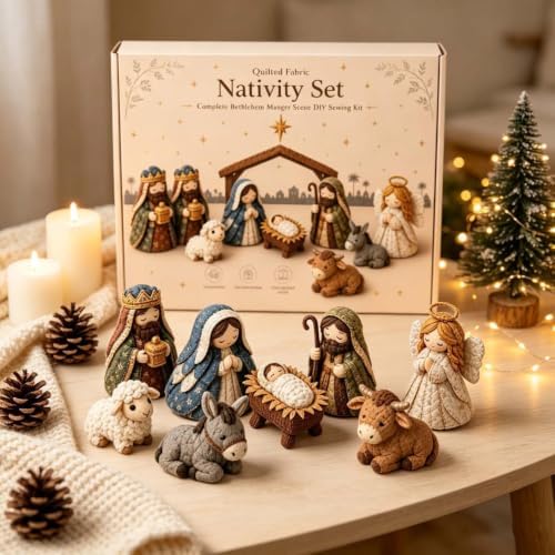 DIY Quilted Fabric Nativity Set Sewing Kit, Detailed Hand-Stitch Holy Family Manger Craft Set, Nativity Ornament Making Project for Home Display & Faith-Based Decor Creation for Adults，Type C - Image 2