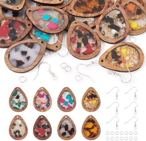 Boutigem 56Pcs Wood Dangle Earring Charm Kit with Teardrop Resin Wood Pendants Earring Hooks Jump Rings for DIY Women Jewelry Making Necklace Keychain Decor by BoutigemJewelry