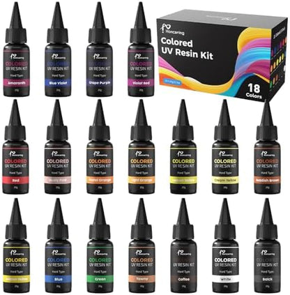 Honcaring UV Resin, 18 Colors UV Curing Hard Type Resin Clear, Fast Curing Odorless & Colored UV Resin Kit for Jewelry Making, Crafts, DIY(20g/0.68oz Each) - Image 5