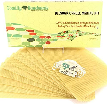 Make Your Own Beeswax Candle Kit - Includes 10 Full Size 100% Beeswax Honeycomb Sheets in Natural and Approx. 6 Yards (18 Feet) of Cotton Wick. Each Sheet Measures Approx. 8" x 16 1/4". by ToadilyHandmadeBeeswaxCandles