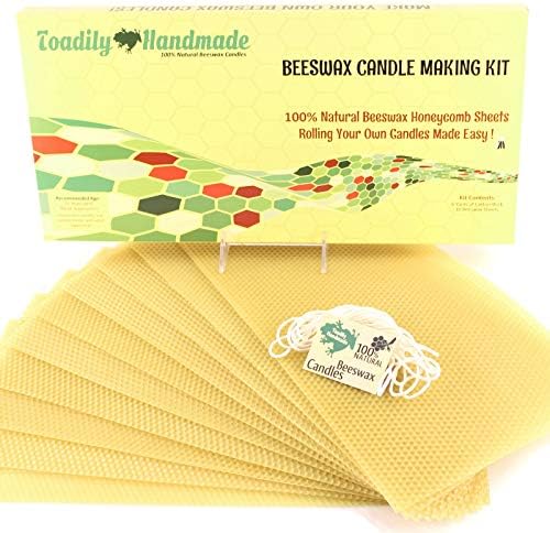 Make Your Own Beeswax Candle Kit - Includes 10 Full Size 100% Beeswax Honeycomb Sheets in Natural and Approx. 6 Yards (18 Feet) of Cotton Wick. Each Sheet Measures Approx. 8" x 16 1/4". by ToadilyHandmadeBeeswaxCandles