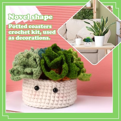 FTEVEN Crochet Kit for Beginners, 6PCS Coasters Crochet Starter Kit Plant - Image 6