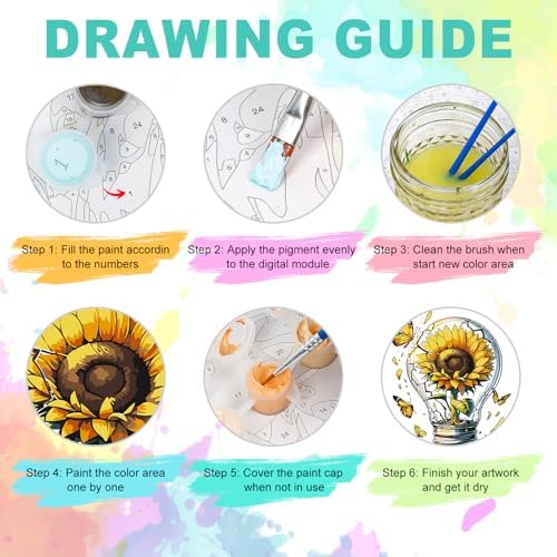 Framed Paint by Numbers Kit for Adults, Sunflower Light Bulb, 10 x 10 Inch - Image 6