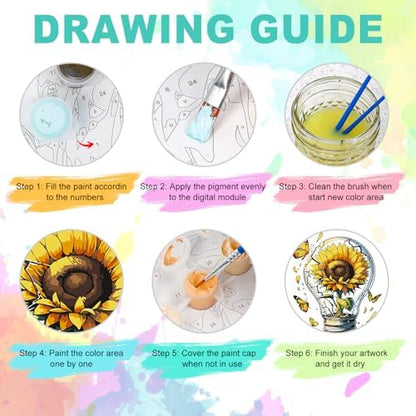 Framed Paint by Numbers Kit for Adults, Sunflower Light Bulb, 10 x 10 Inch - Image 6