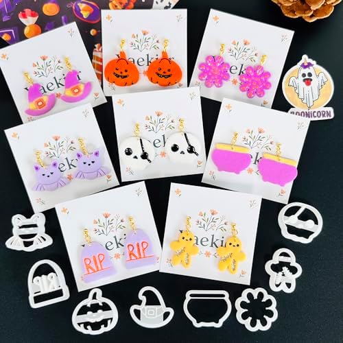 Xaekicr Halloween Polymer Clay Cutters Set – 8Pcs Clay Cutters for Earrings, Pumpkin Skull Witch Hat Molds for DIY Clay Jewelry Making - Image 4