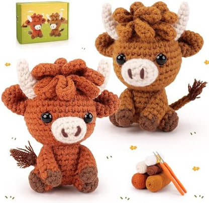 2PCS Highland Cow Crochet Kit for Beginners Crochet Starter Kit for Adults by FightingtoAchieve