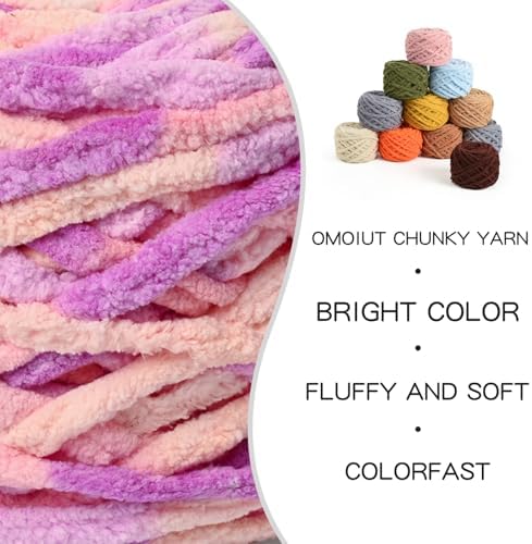 3 Pack Plush Chenille Chunky Yarn 100g (49.2yd) - Fluffy Velvet Yarn Crochet for Blanket Knitting and Crocheting - Baby Yarns for Crocheting Soft - Amigurumi Yarns (3 Pink Purple) - Image 2