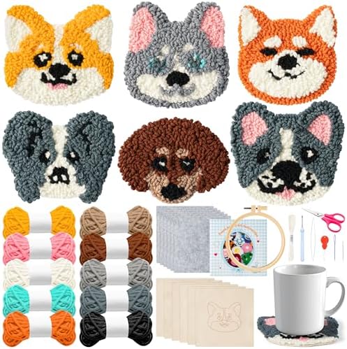 WATINC Punch Needle Coaster Kit - 6 Pattern DIY Craft for Beginners, Puppy by WATINC