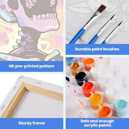 MXJSUA Rainbow Skeleton Framed Paint by Numbers Kit for Adults Beginner with Wooden Easel, Adults' Paint-by-Numbers on Canvas, Easy DIY Acrylic Number Painting for Home Decor Gifts, 8x12 inch - Image 4