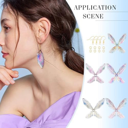 FASHEWELRY 20Pcs Resin Butterfly Wing Charms for Earring, Transparent Angel Wing Pendants Colorful Dragonfly Wings Charms with Gold Foil for Jewelry Making - Earring Hooks & Jump Rings - Image 2
