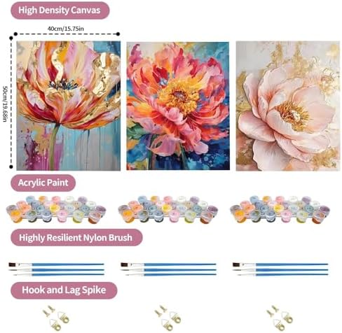 JATOK 3 Pack Paint by Numbers Kit for Adults, Blooming Flowers, 16 x 20 in - Image 2