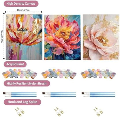 JATOK 3 Pack Paint by Numbers Kit for Adults, Blooming Flowers, 16 x 20 in - Image 2
