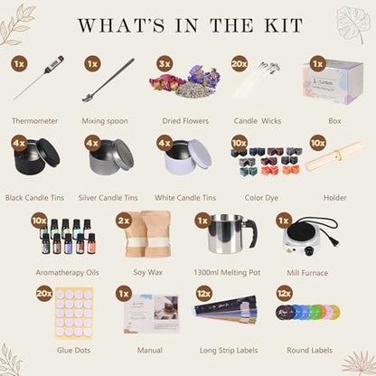 SHOWIN Candle Making Kit, DIY Candle Making Supplies for Adults, Starter Soy Wax Candle Kit with Wax Melter & Tins, Scented Home Decoration - Image 2