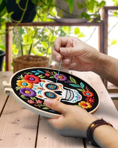TINDTOP Embroidery Kit for Adult Beginners, Embroidery DIY Starter Kit, with Stamped Patterns, Hoop, Tools, Colorful Threads with Needles, Instructions (Skeleton B) - Image 4