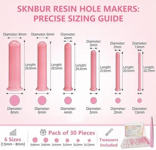 31 PCS Resin Hole Maker (1.5/2/3/4/6/8mm)) with Tweezers - Drill-Free Silicone Tools for Epoxy/UV Resin Jewelry, Keychain, Pet Tags 6 Sizes w/Suction Base Beginner-Friendly DIY Craft Kit （Pink） - Image 2