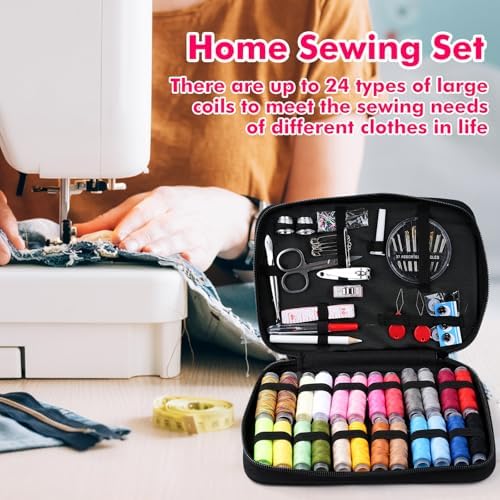97Pcs Sewing Kits, Small Beginner Sewing Set with Multicolor Thread, Needles, Scissors, Thimble & Clips, Emergency Repair Travel Kits Sewing Accessories and Supplies - Image 3