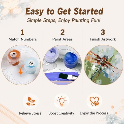 AUKELHJ Framed Paint by Numbers Kit for Adults, Dragonfly, 10x10 inch - Image 6