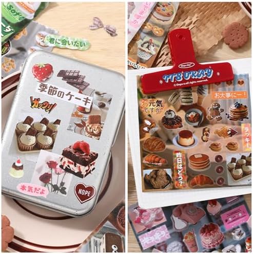 Japanese Sticker Book - Kawaii Food Theme - 30 Sheets Decorative Vinyl Decals for Journals, Planners & Accessories, Assorted Sushi Donuts Fruits Designs (Red) - Image 3
