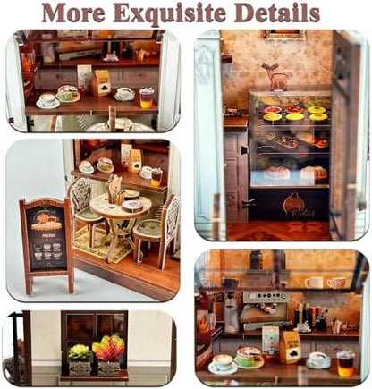 3D Wooden Coffee Shop Book Nook Kit - DIY Miniature Model with LED Lights, 143 Precision-Cut Pieces for Adults & Teens (1:24 Scale, Stress Relief Craft Gift) - Image 6