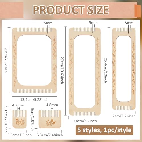 BENECREAT 5 Pcs Rectangle Weaving Loom Kit, 5 Styles Bookmark Weaving Tool, Loom Tool for Beginners and Weaving Enthusiasts - Image 2