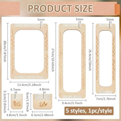 BENECREAT 5 Pcs Rectangle Weaving Loom Kit, 5 Styles Bookmark Weaving Tool, Loom Tool for Beginners and Weaving Enthusiasts - Image 2
