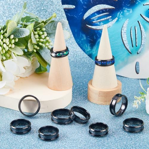 SUNNYCLUE 1 Box 24Pcs Stainless Steel Black Finger Ring Blank Core Inlay Round Grooved Rings Blank US Size 7/8/9/10/11/12 Empty Finger Findings for Jewelry Making Kits Men Women DIY Craft Supplies - Image 5