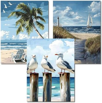 PHANTASYART 3 Pack Beach Paint by Numbers Kit for Adults 12x16inch by PHANTASYART