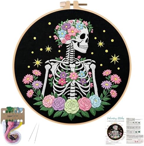 Louise Maelys Halloween Skeleton Floral DIY Embroidery Kit for Beginners by LouiseMaelys