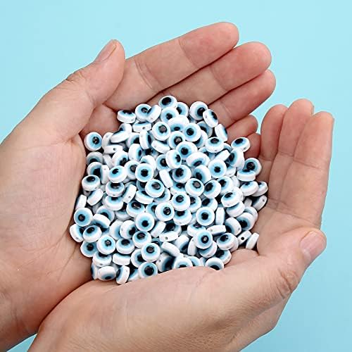 Evil Eye Beads Lampwork Evil Eye Charms Flat Evil Eye Spacer Beads for DIY Jewelry Bracelet Earring Necklace Craft Making 200pcs(White) - Image 6