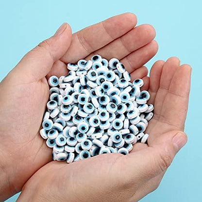 Evil Eye Beads Lampwork Evil Eye Charms Flat Evil Eye Spacer Beads for DIY Jewelry Bracelet Earring Necklace Craft Making 200pcs(White) - Image 6