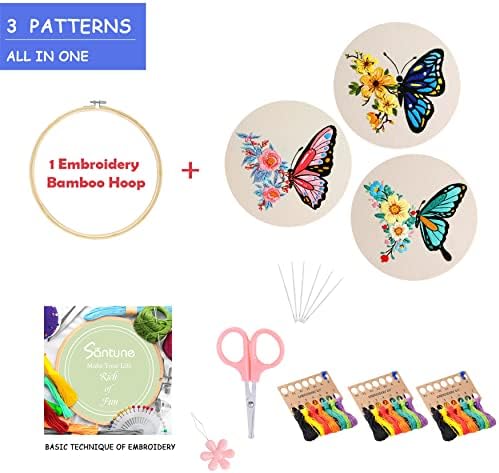 Santune 3 Pack Embroidery Kit for Beginners Adults Cross Stitch Kits with Butterfly Patterns and Instructions,DIY Hand Crafts with 1 Hoop,Threads and 6 Needles - Image 3