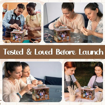 Thenshop Miniature House DIY Craft Kit for Beginner Tiny Dollhouse Coffee Shop 3D Acrylic Puzzles Cafe Bar House Building with Model for Adult Birthday Gift Hobbies Women Men Book Nook Bookshelf Decor - Image 5