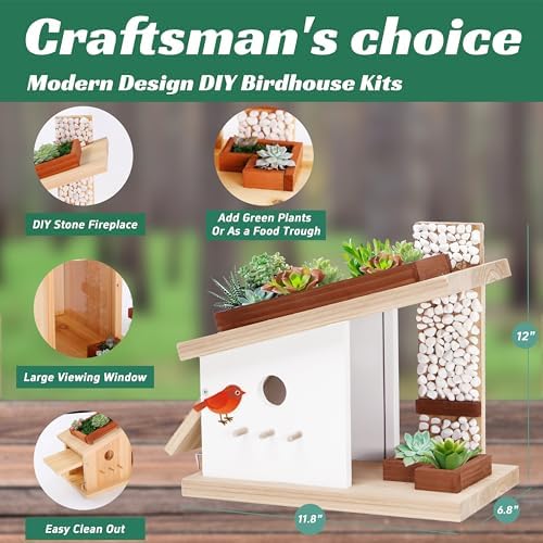 Modern Birdhouse Woodworking Kit, Build Your Own DIY Bird House Kit for Kids and Adults, DIY Woodcraft Building Projects with Paint Set - Image 3