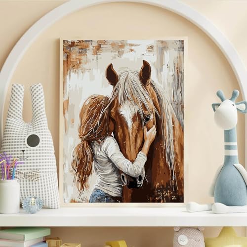Girl Hugging Chestnut Horse Paint by Numbers Kit for Adults Beginner - Image 4