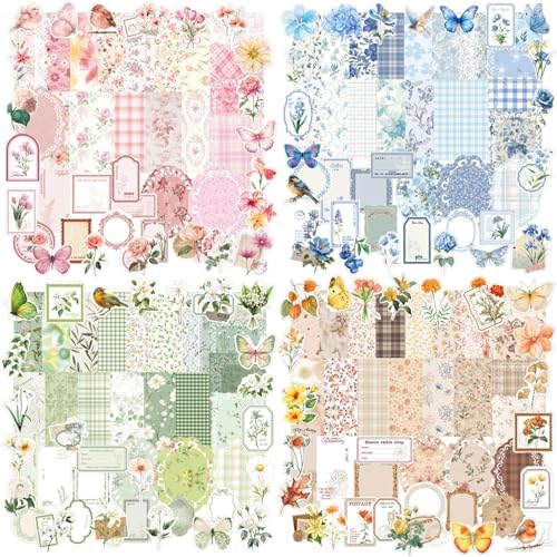 400Pcs Floral Scrapbook Supplies Kit,Junk Journal Supply for Beginner by KEIVIWO
