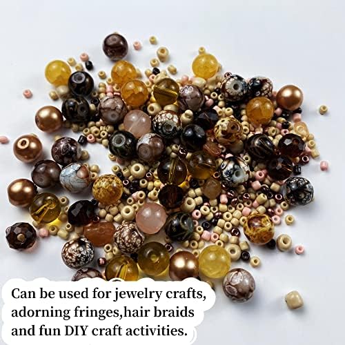 Assorted Glass Resin Beads Multi Size Colors Smooth Cracked Gravel Millet Spacer Beads for Bracelets Necklace Earring DIY Jewelry Making Craft(Light Brown Series) - Image 5