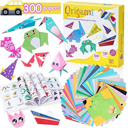 Origami Paper for Kids, 300 Sheets Colorful Origami Paper Kit 5.5Inch, 100 Origami Projects & Easy Origami Book Origami Kit for Kids, Creativity Training & Brain Development Origami Set for Kids by WEBSUN