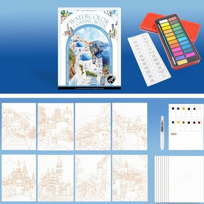 RGBMIX Watercolor Coloring Book for Adults Stress Relief Foldable Painting Pad with 24-Color Paint (OUSHI) by Unknown