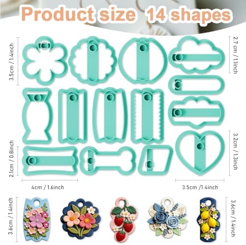 14Pcs Cute Polymer Clay Cutters Cute Ceramics Keychain Cutters for Flower Heart Polymer Pottery Key Ring Making - Image 2