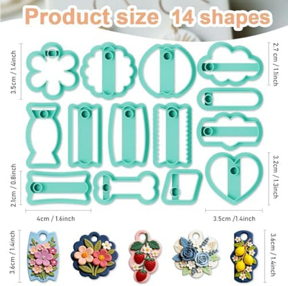 14Pcs Cute Polymer Clay Cutters Cute Ceramics Keychain Cutters for Flower Heart Polymer Pottery Key Ring Making - Image 2