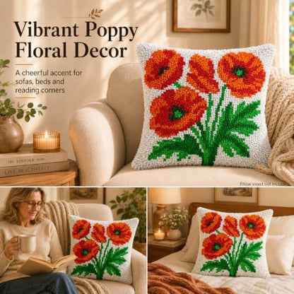 veirousa Poppy Flowers Latch Hook Pillow Kits for Adults Beginners - Image 2