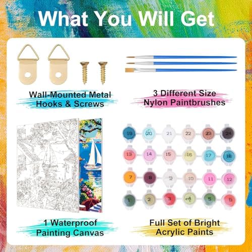 ZTOTZ Paint by Number for Adults Landscape, Village Scenery Adult Paint by Number Kits on Canvas, DIY Landscape Digital Oil Number Painting for Festival Gift Decor (16x20 Inch) - Image 5