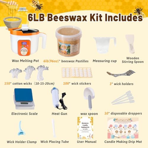 WcoDusak 6LB Beeswax Candle Making Kit for Adults with Digital Wax Melter - Image 2