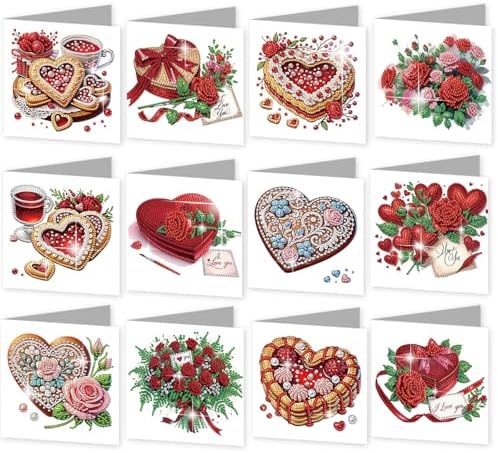 12pcs Diamond Art Painting Cards Valentine's Day Heart Rose Kit by C%27eitura