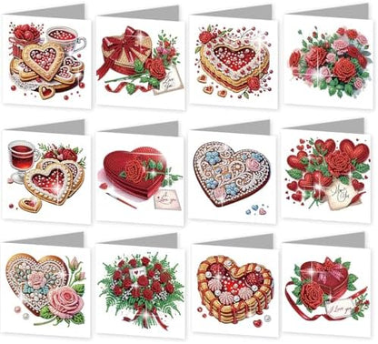 12pcs Diamond Art Painting Cards Valentine's Day Heart Rose Kit by C%27eitura